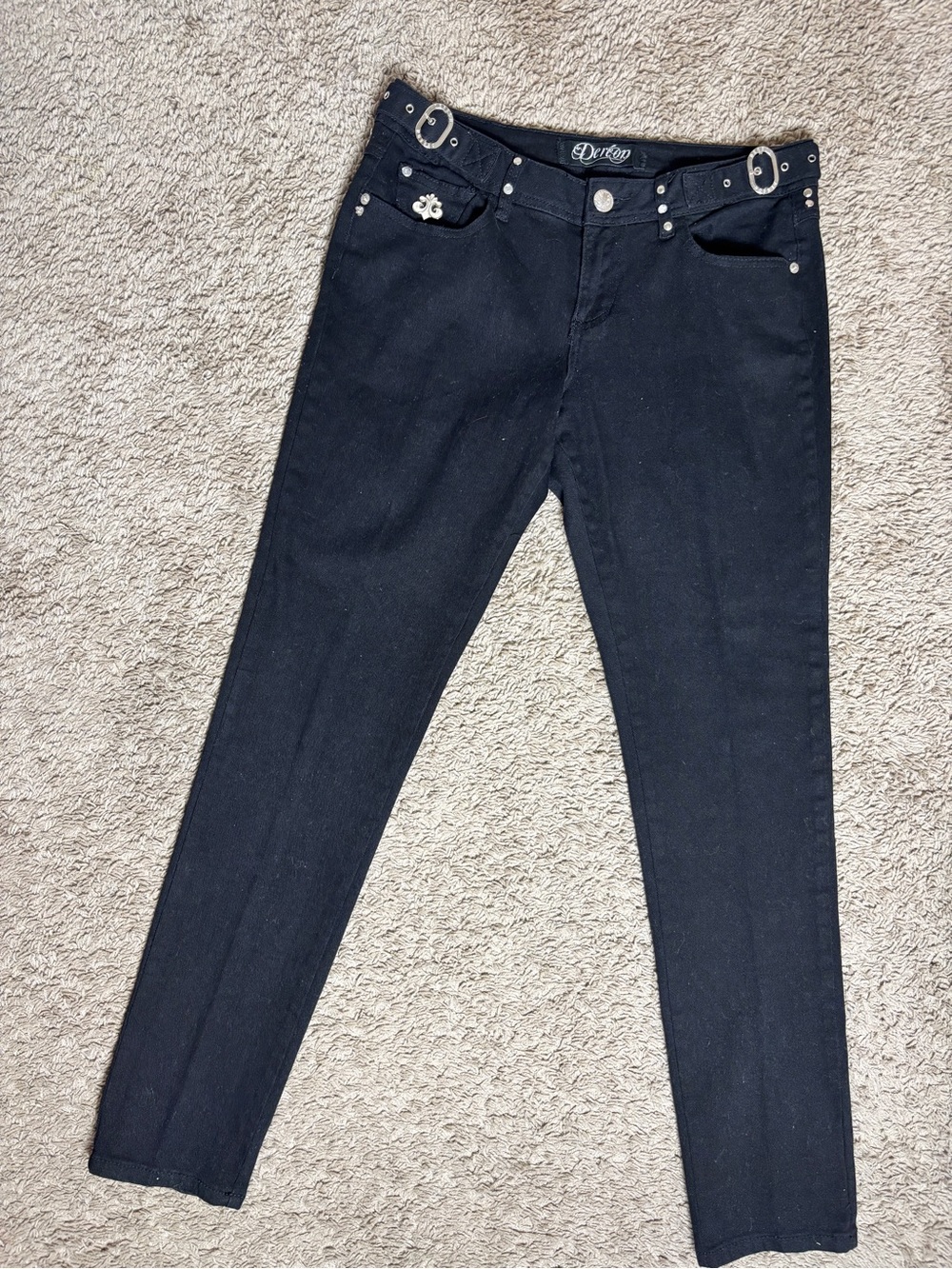 Dereon Black Straight Leg Jeans Size 11/12 Studded Embellished Y2K Low Rise - Picture 3 of 6